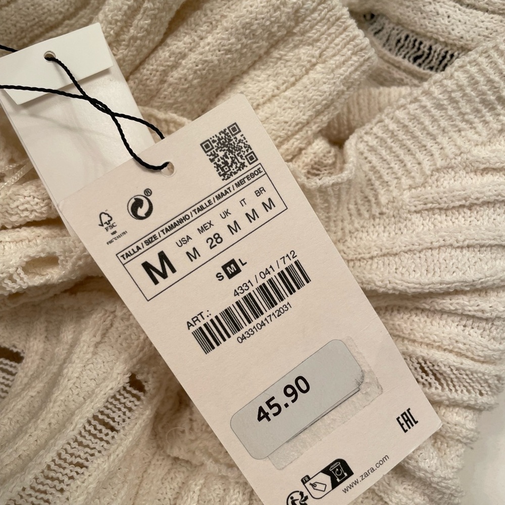 NWT ZARA Cream Knit Button-Up Sweater - Picture 5 of 5